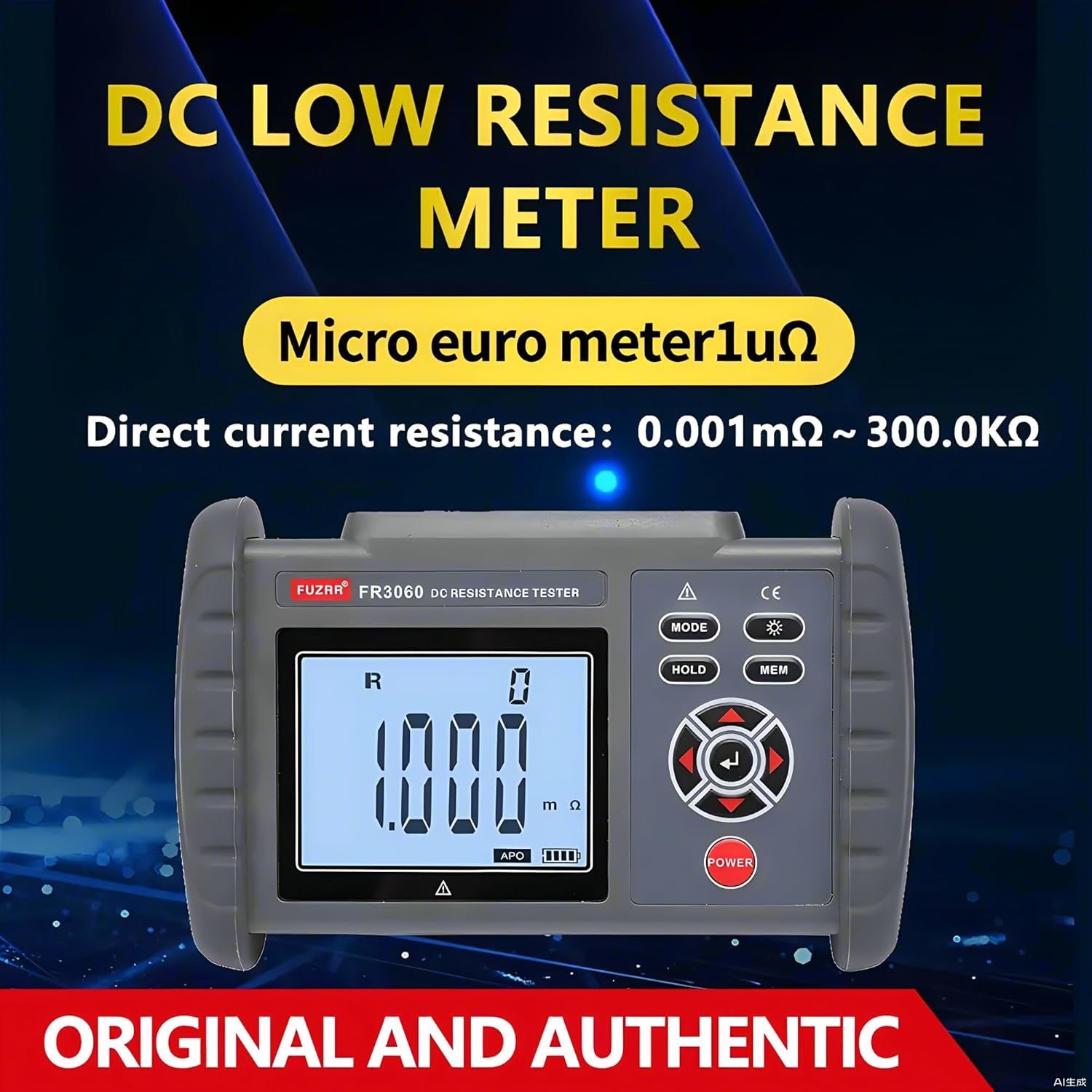 FR3060A FR3060 High Precision Micro Ohmmeter Microhmmeter DC Low High Resistance Tester Portable Four-Wire Measurement 300.0KΩ(FR3060)