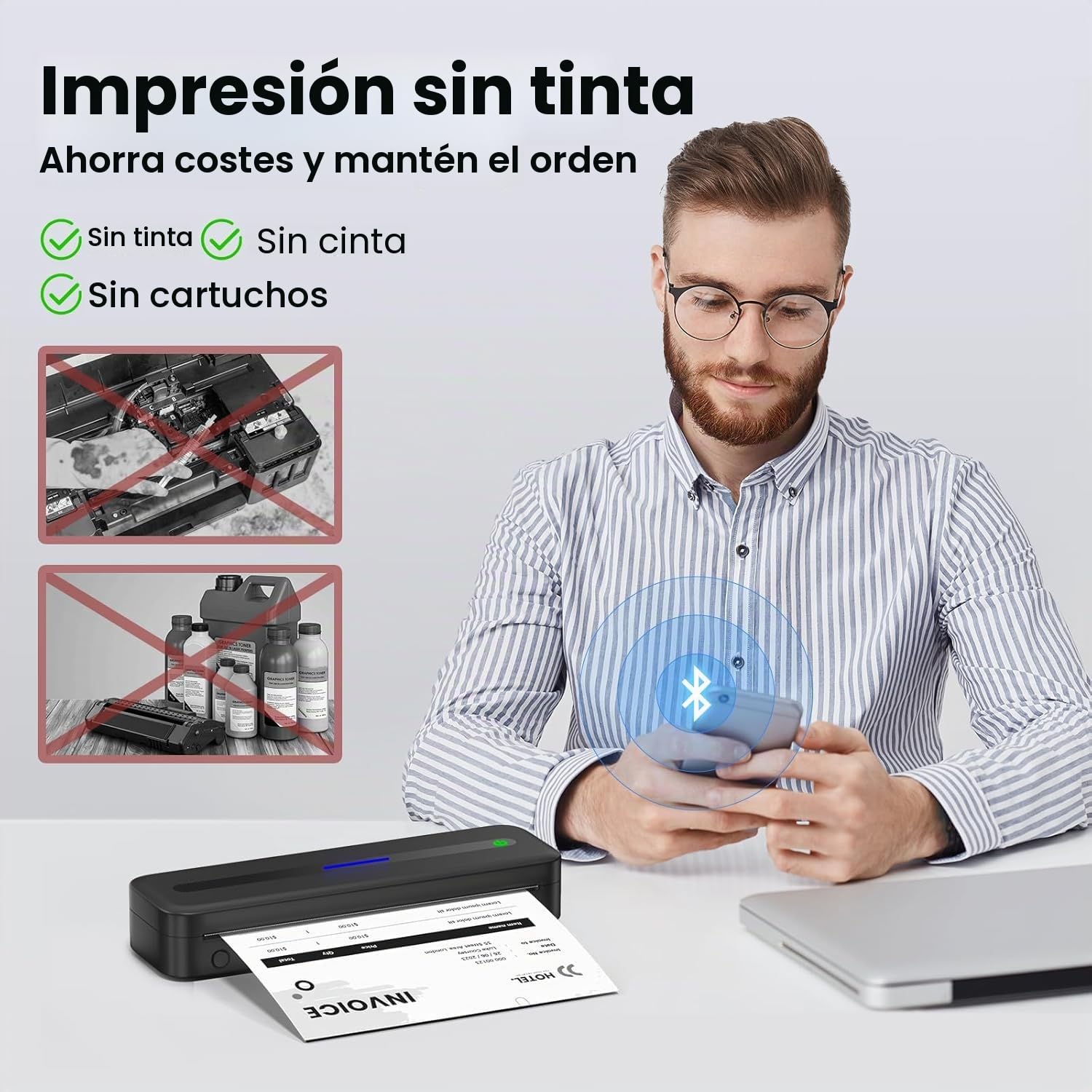 300dpi Impresora Termica Portatil A4, 2600mAh Impresora Portátil, Impresora Portatil Inalambrica, M832/M834 Plus Impresora Térmica A4 Bluetooth, Compacta