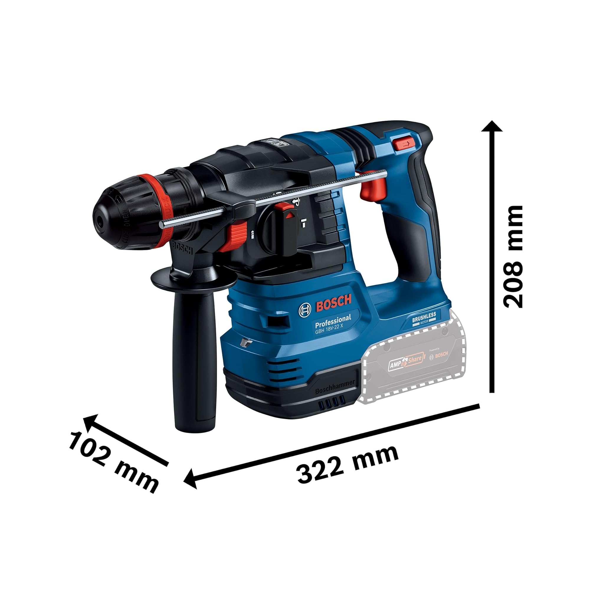 Bosch Professional 18V System martillo perforador a batería GBH 18V-22 X (incl. 2 baterías GBA 4.0Ah, cargador GAL 18V-40, L-BOXX 136)