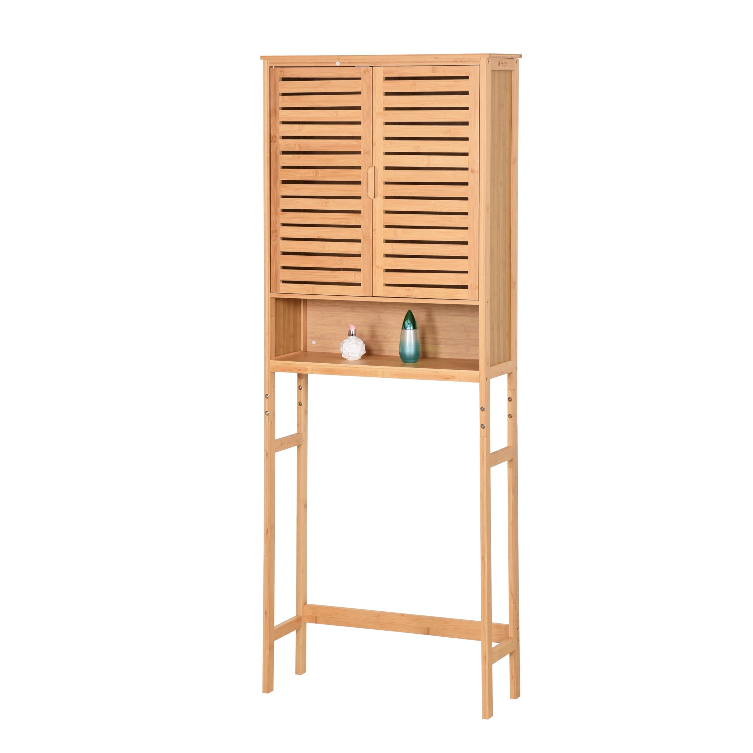 Armadietto per lavatrice in bambù, con ripiani regolabili, 170 x 66 x 23 cm, colore naturale