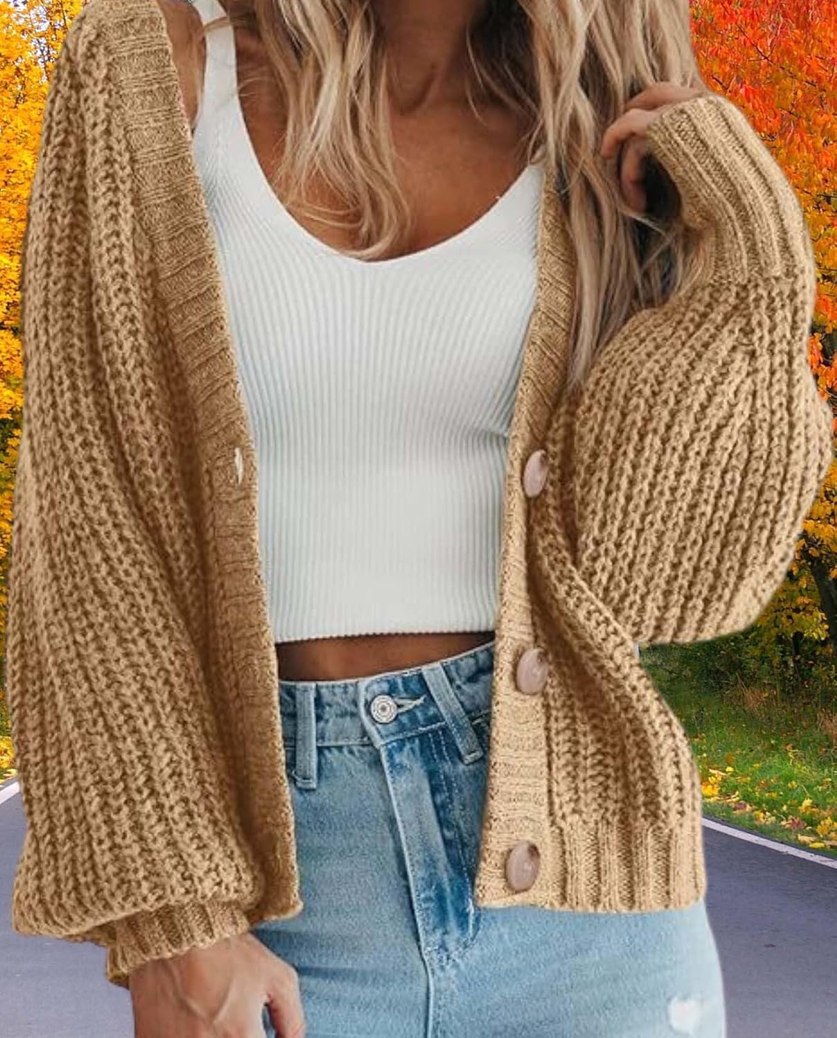 Ultimate Womens Thick Knit Cardigan Sweater Cozy Long Sleeve Button Loose Short Warm Cardigan Sweater - Image 6