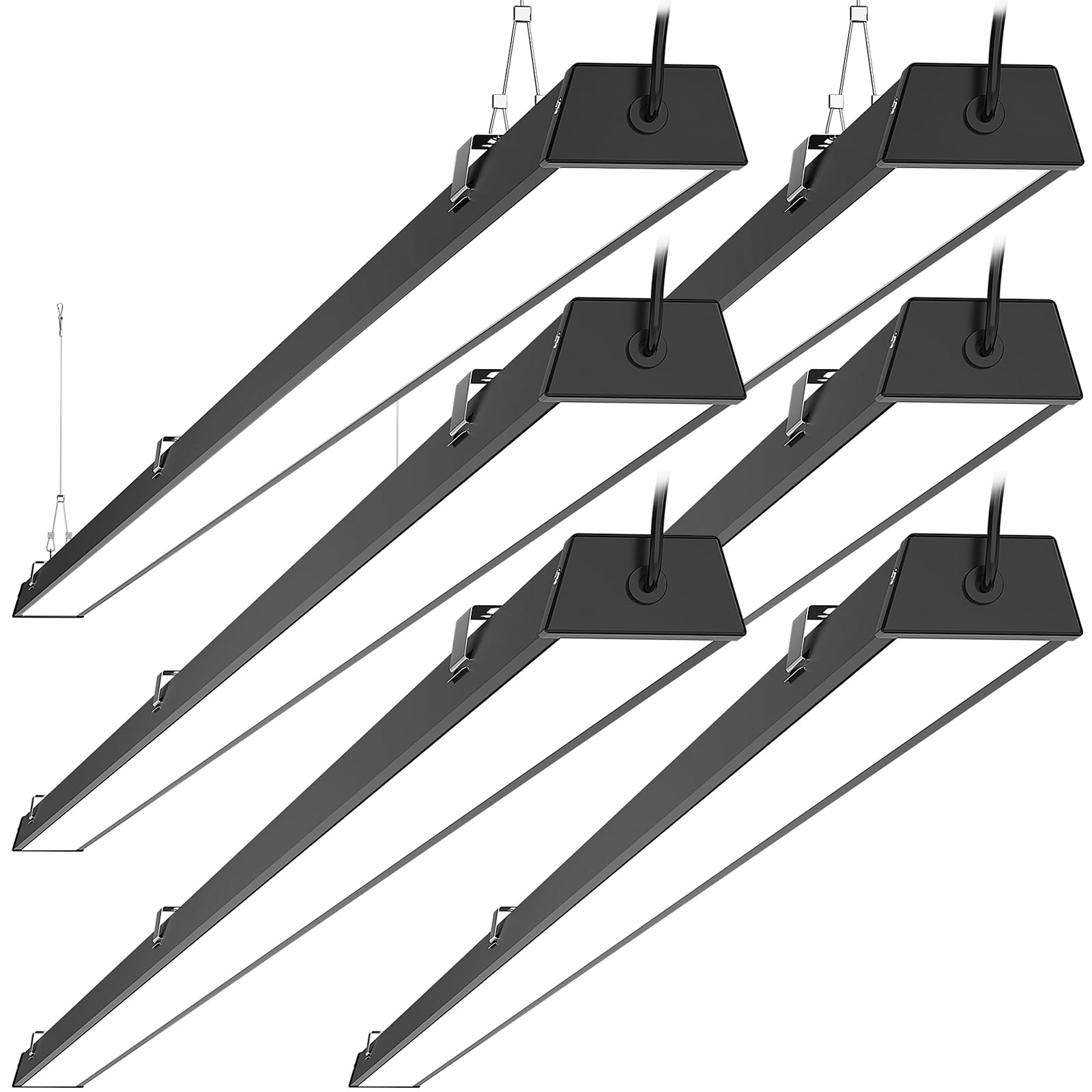 TychoLite 8FT LED Shop Light, 100W 12500lm, 5000K Daylight, Compact Black 8 Foot Commercial Lighting Fixtures for Workshops, Garage, Office, Surface/Suspension Mount, with 5FT Cord Switch, 6 Pack