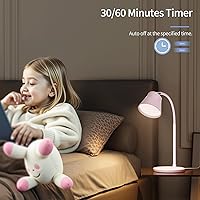 Vista 5 de AXX TU08 Pink Cute Desk Lamp with USB Charging Port, 650 Lumens 3-Color Modes, 5-Touch Dimming, 30/60-Minute Timer, 18-Inch LED Small Table Light