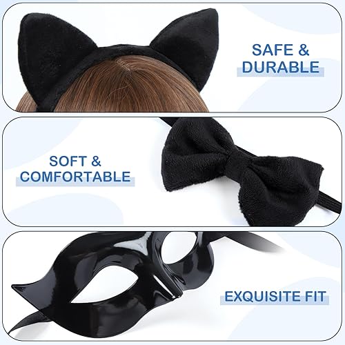 Miniatura 8 de Beaupretty Disfraz de gato negro para mujer, accesorios de disfraz de gato, diadema de orejas de gato, cola de cosplay, falda tutú, corbatín, media