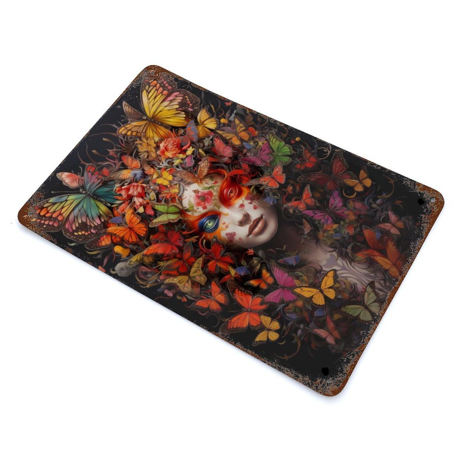 Retro Metal Sign with Psychedelic Butterflies 2 Design 11.8"x7.9", for Farmhouse, Kitchen And Entryway Decor, Shabby Chic Decor