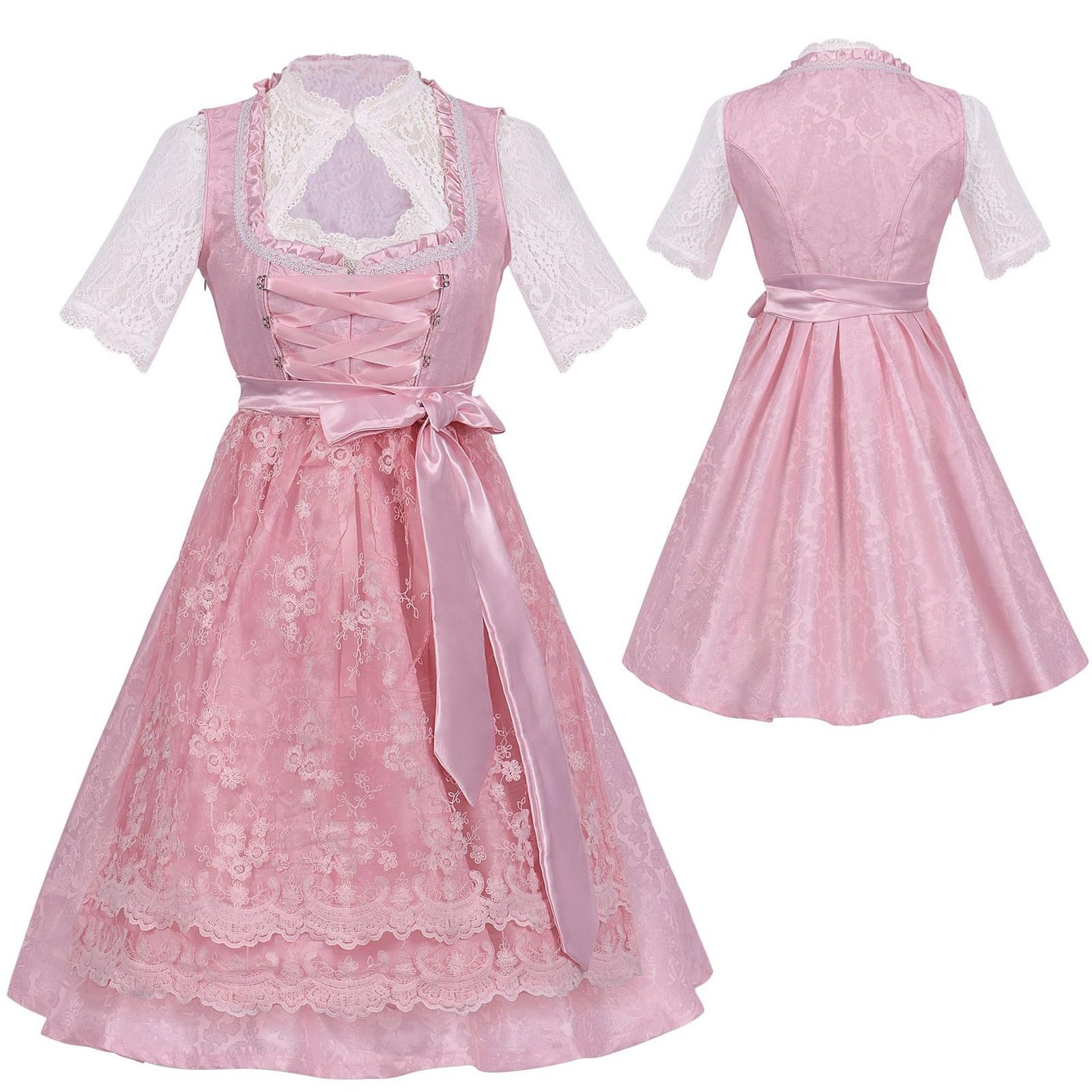 Chnnamzu Trachtenkleid Damen Dirndl Kurz Midi, Dirndl Damen Midi Set 3 Teilig, Damen Midi Dirndl Elegante Trachtenkleid für Oktoberfest inkl. Spitzen Dirndlschürze Dirndlbluse