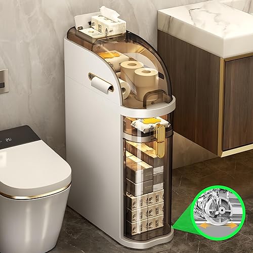 2-Tiers Slim Bathroom Storage Cabinet, Narrow Bathroom Storage, Plastic Waterproof Bathroom Storage Organizer for Small Spaces, Bathroom, Kitchen, Laundry