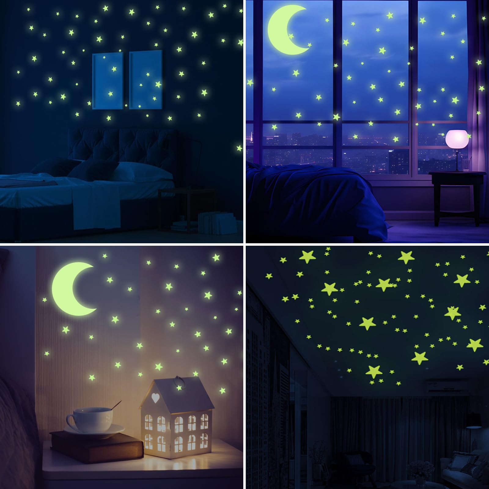 DMNQ 462 Pcs Etoile Fluorescente Chambre Enfant Autocollants Stickers Phosphorescent Etoiles et Lunes pour Bébé Chambres d'Enfants Fille Garcon Plafond Décoration Etoiles Phosphorescentes Plafond
