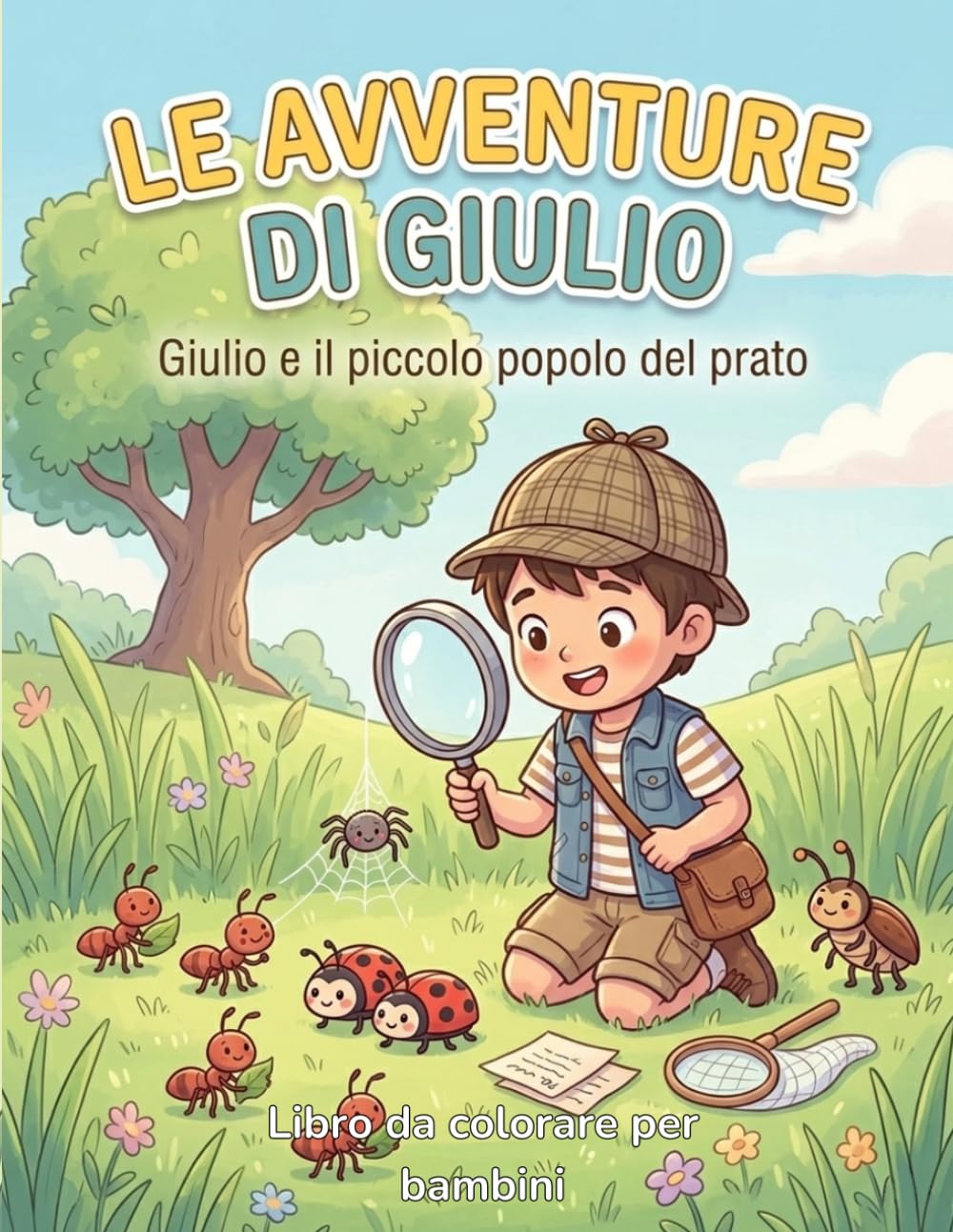 Le Avventure di Giulio - Giulio e il piccolo popolo del prato: Libro da colorare per bambini – Storia illustrata con 13 disegni grandi e semplici
