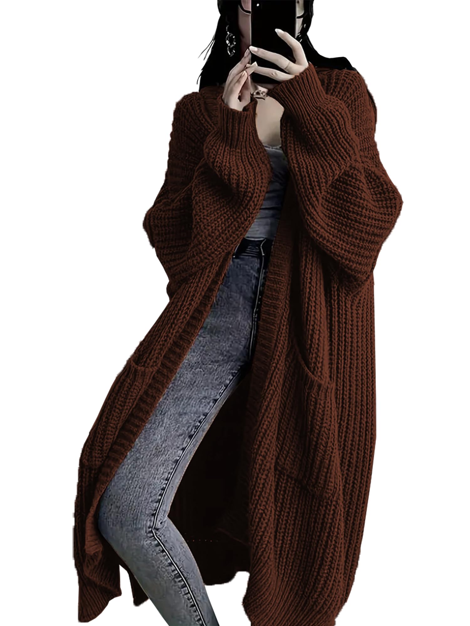 lqaql Women's Plus Size Oversized Long Cardigan Sweaters Chunky Knit Open Front Duster Coats with Pockets Winter Outwear-picture-26