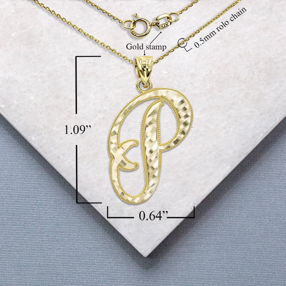 Exquisite 10K or 14K Yellow Gold Fine Dangling Cursive Initial A-Z Charm Pendant - Choice of Initial Letter and Metal2