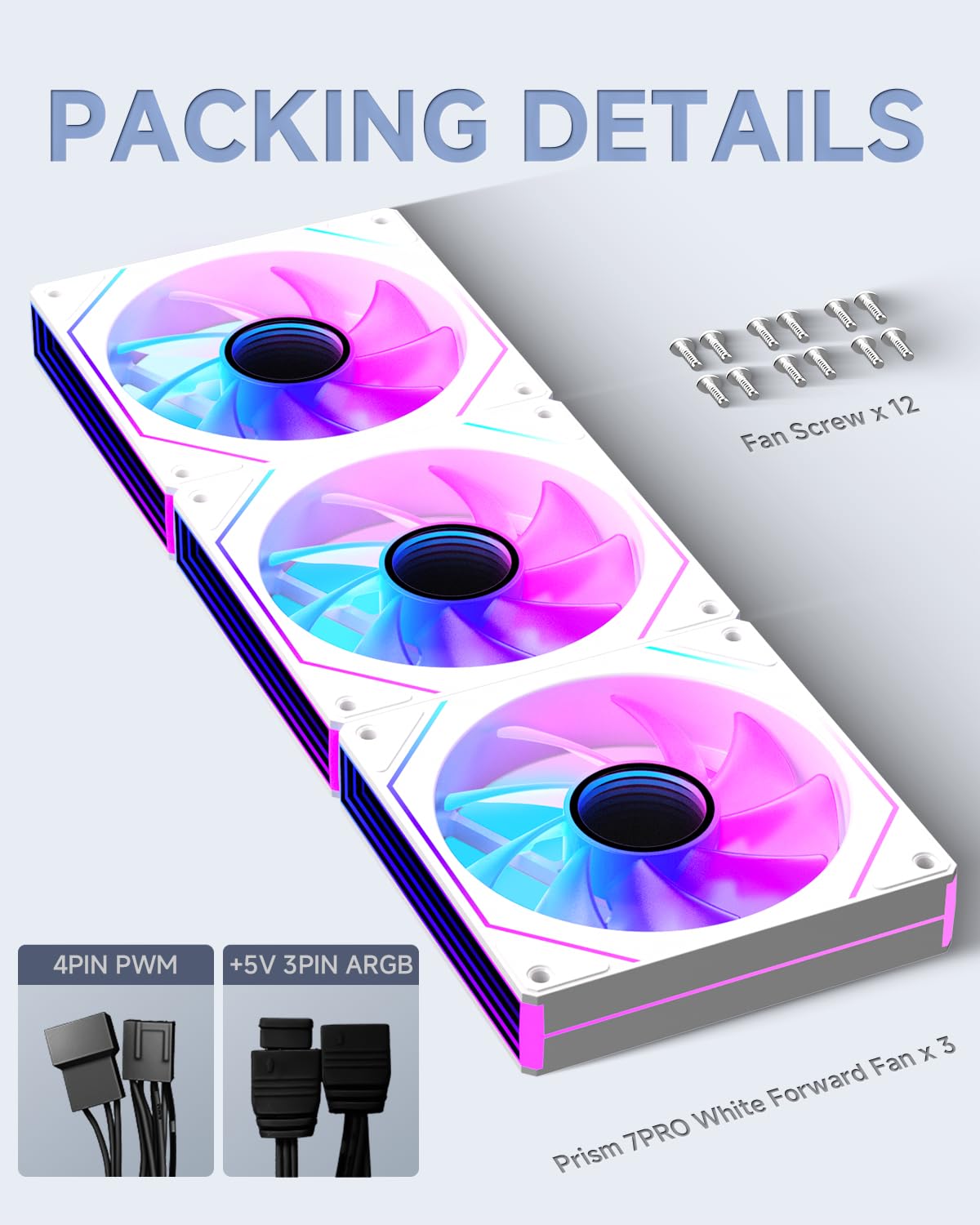 Prism 7PRO - Ventola di raffreddamento per PC, 120 mm, confezione da 3, colore bianco, Infinity Mirror ARGB PWM Sync con Daisy-Chain, HDB silenzioso di nuova generazione, flusso d'aria elevato