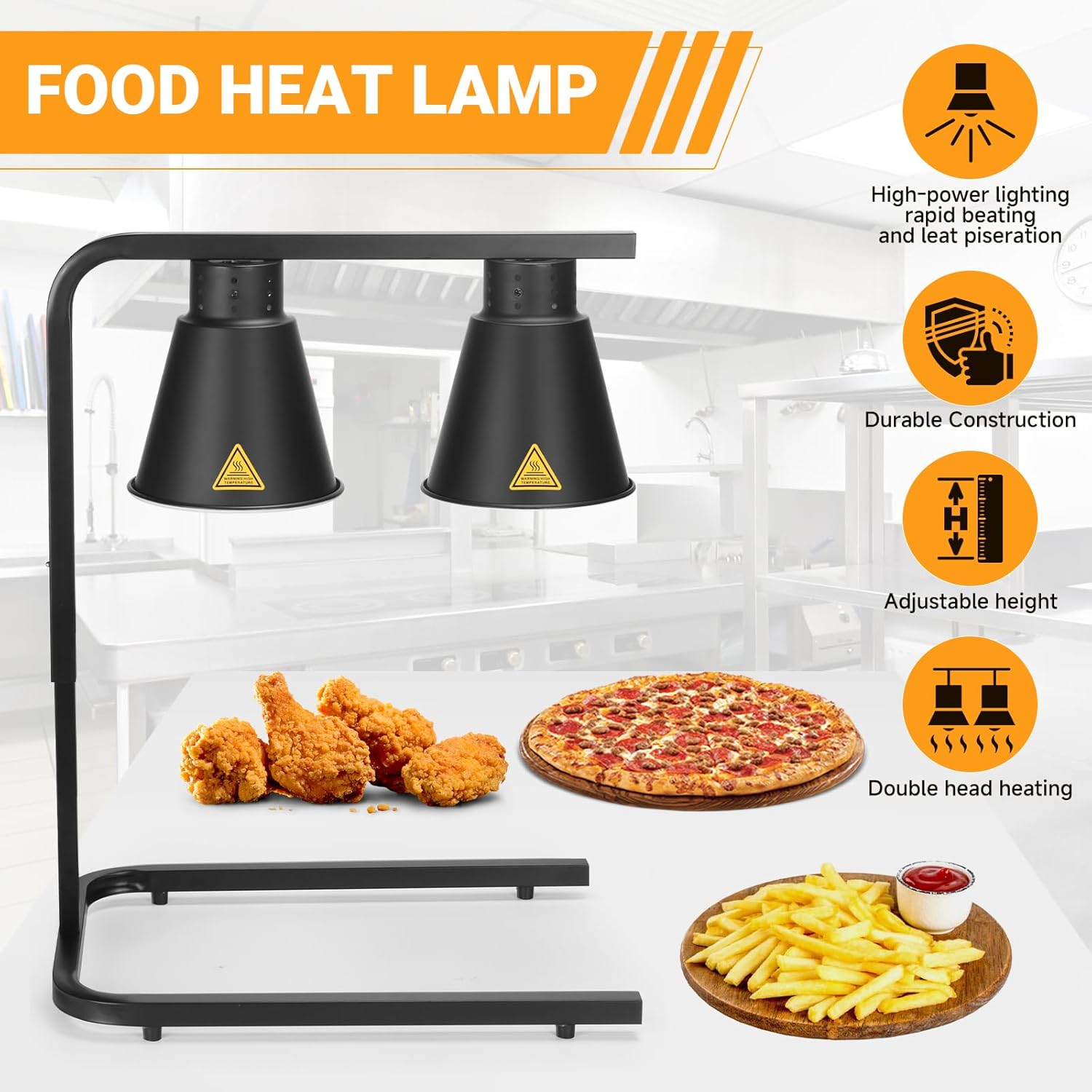 Yuanhao Black Free Standing Heat Lamp with 2 Bulbs - 120V, 500W (Black)