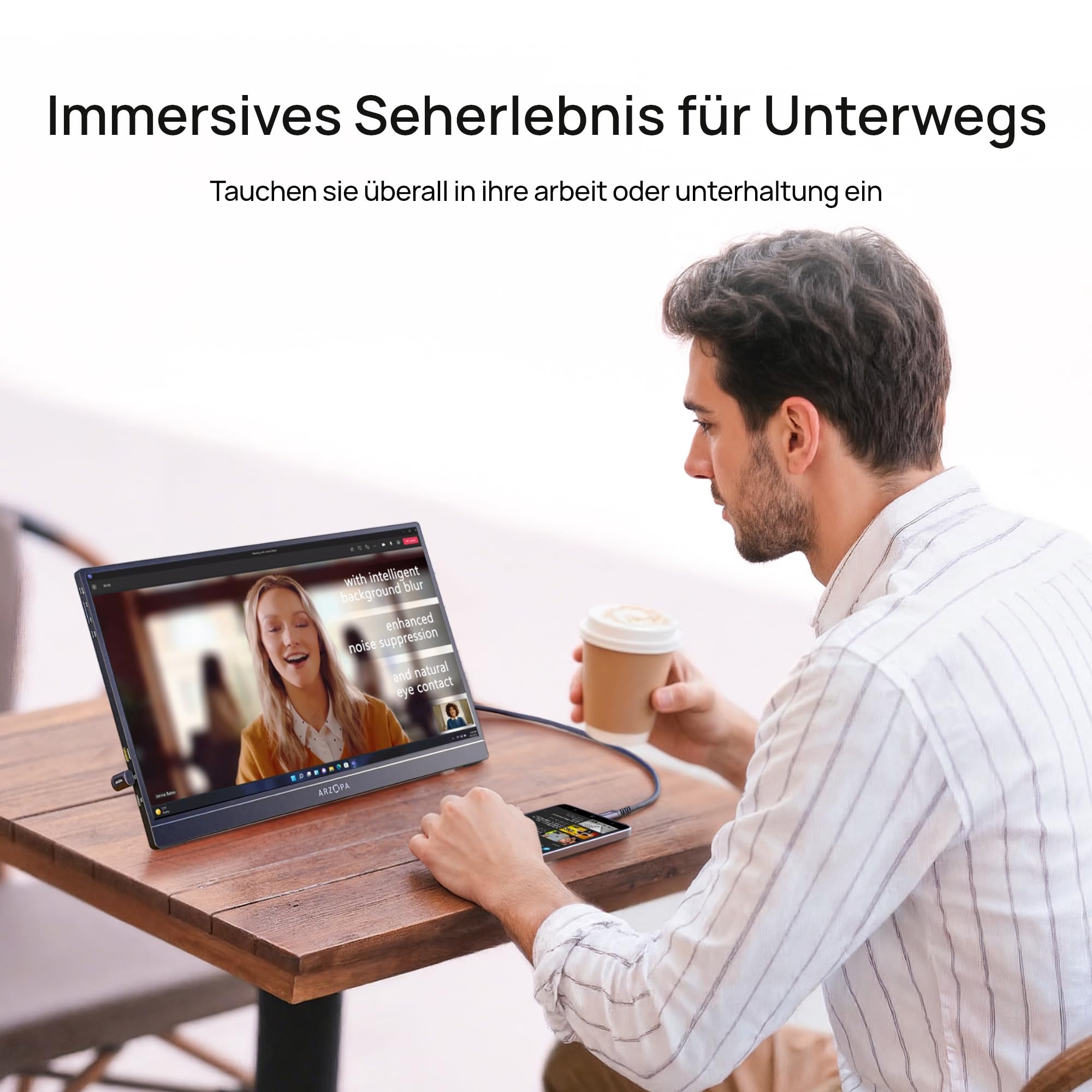 ARZOPA 16.1 Zoll Tragbarer Monitor FHD IPS 100% sRGB HDMI USB-C Gaming Bildschirm