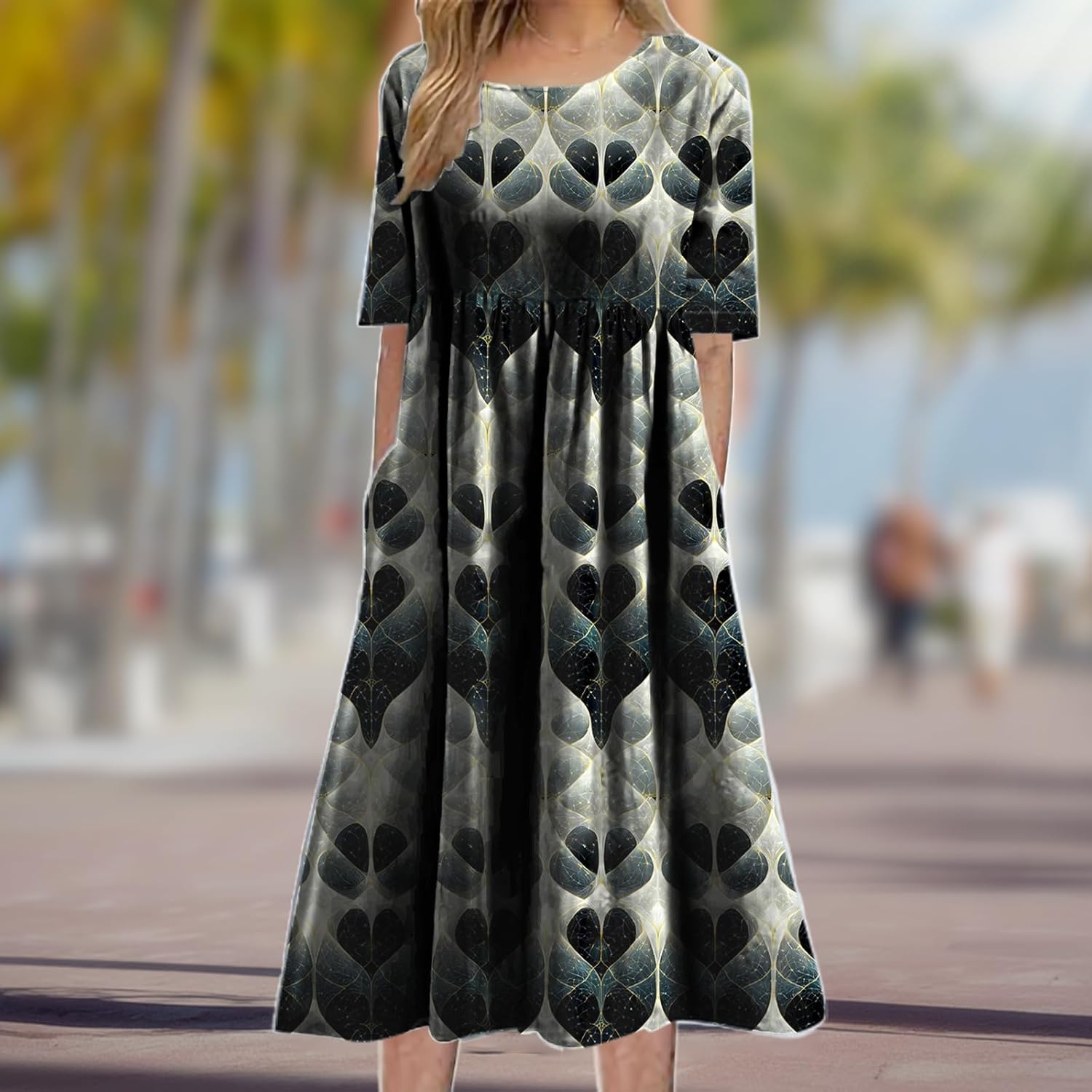 Womens Floral Maxi Dress 100 Percent Cotton Vintage Boho Comfy Ruched Waist A Line Trendy Clothes - Image 2