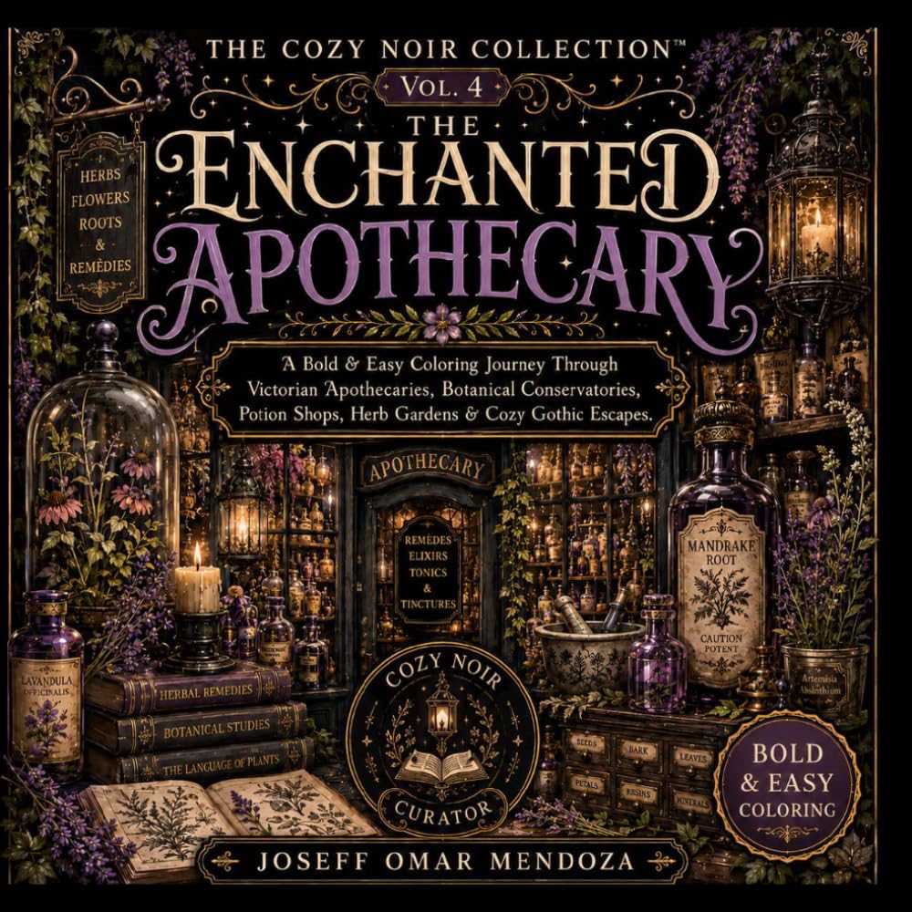 The Cozy Noir Collection Vol. 4: The Enchanted Apothecary: Bold & Easy Coloring Book Featuring Victorian Apothecaries, Potion Shops, Botanical ... Interiors & Magical Cottagecore Escapes