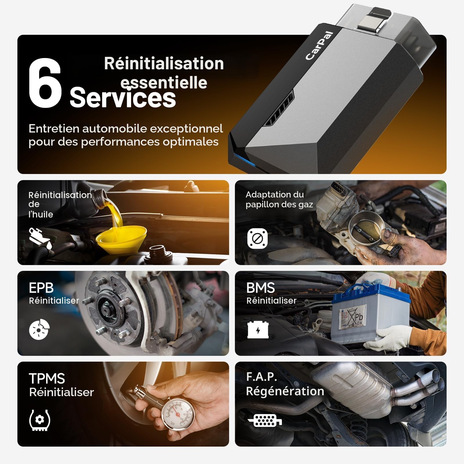 TOPDON Carpal-B OBD2 Bluetooth Scanner, Valise Diagnostic Auto pour Tous systèmes, 6 Services d'entretien, AutoVIN, Contrôle Antipollution, Inspection Moteur, pour iOS et Android