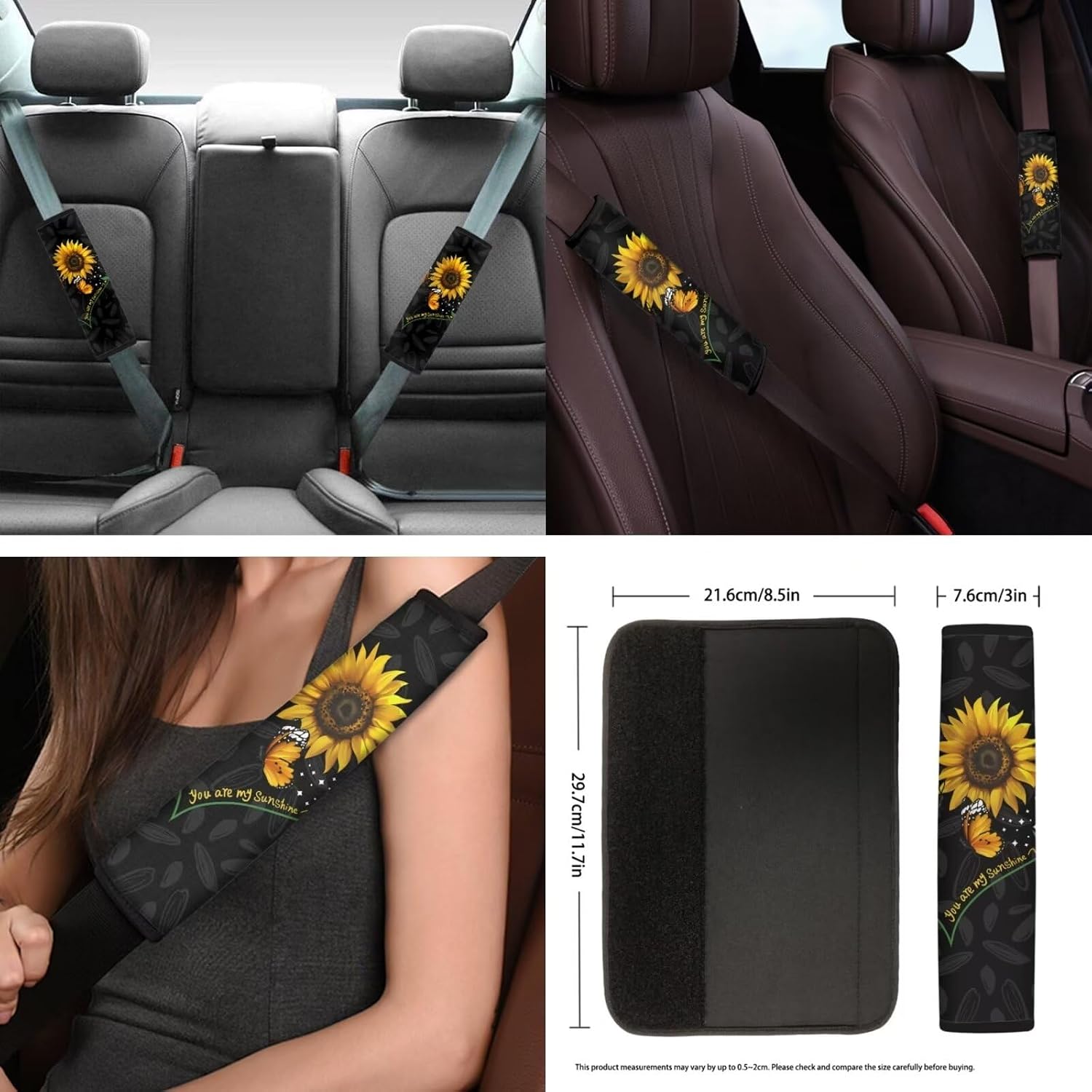 Car Accessories Sets Vintage Sunflower Leaves Car Seat Belt Covers Automotive Steering Wheel Covers Seat Cushion Protector Car Decoration 5 Pieces