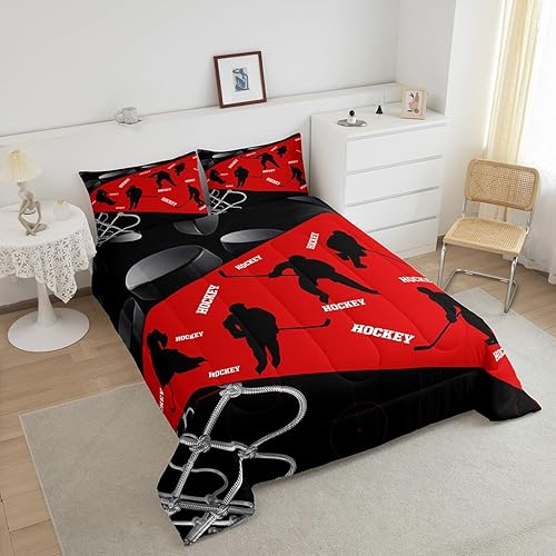 Miniatura 4 de Juego de ropa de cama de hockey, edredón de disco, relleno de edredón, funda de almohada para niños, adolescentes y adultos, regalo para fanáticos