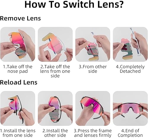 Miniatura 7 de ROCKBROS Gafas de ciclismo polarizadas con 4 lentes intercambiables gafas de sol de béisbol para hombres y mujeres UV400