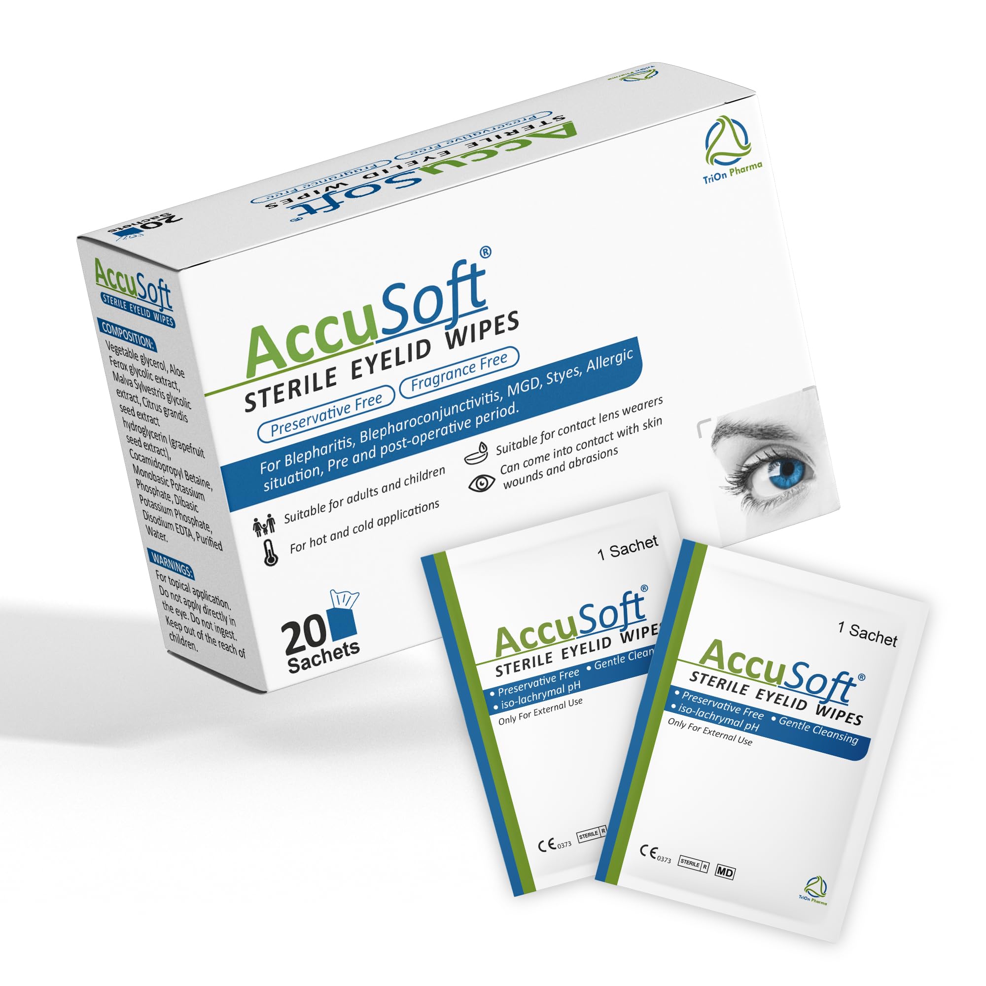 Salviette sterili per palpebre per blefarite, blefarocongiuntivite, MGD, porcili, allergie, pre e post-operatorio, senza conservanti e profumi, 20 salviette detergenti per palpebre