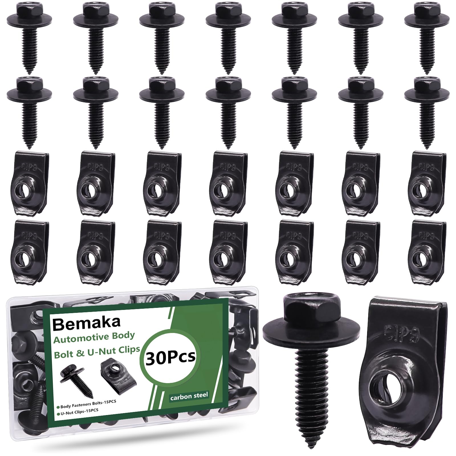 30Pcs Automotive Body Bolt U-Nut Clips Kit Multipurpose Fender Bolts Body Fastener Clips for Most Cars Bumper Engine