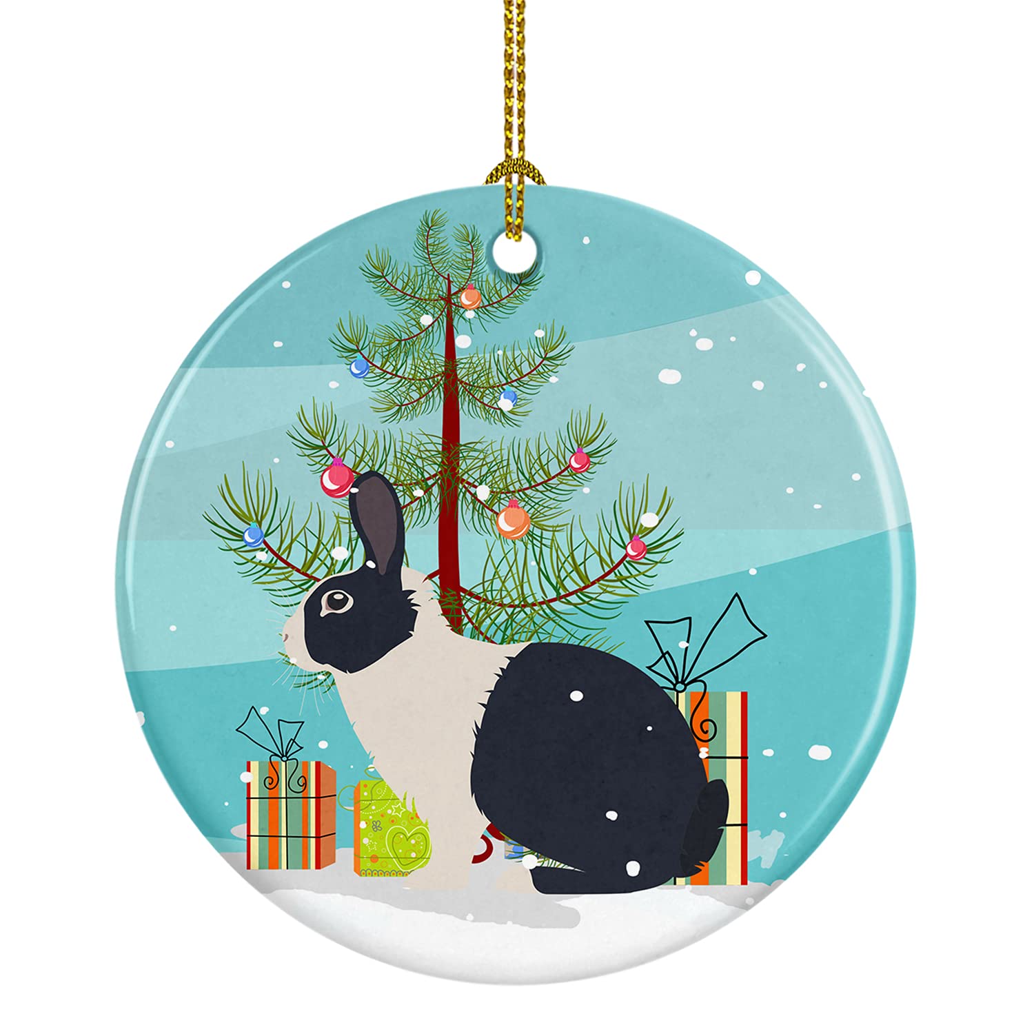 Décoration de Noël en céramique lapin néerlandais suspendre ornement multicolore