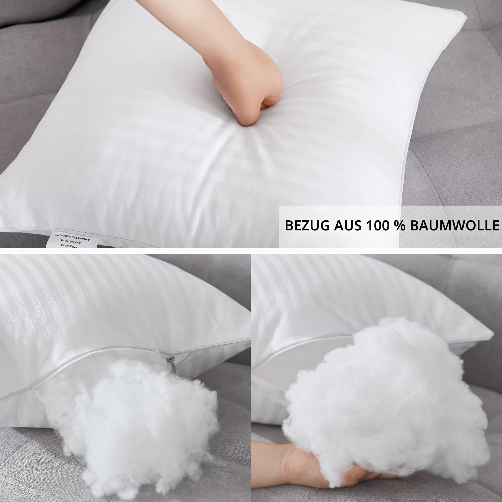 Oubonun Kissenfüllungen 30×50 cm, 2er Set – Feste & Flauschige Kisseninlets mit Daunen-Alternative, atmungsaktiver Baumwollbezug, waschbar, für Sofa & Bett, Weiß