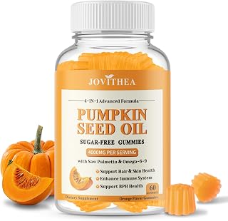 Pumpkin Seed Oil Gummies with Saw Palmetto, Organic Pumpkin Seed Oil Supplement for Hair Growth, Youthful Skin & Prostate Health, with Omega 6 9, Sugar Free, Cold Pressed, Orange Flavor, 60 Count