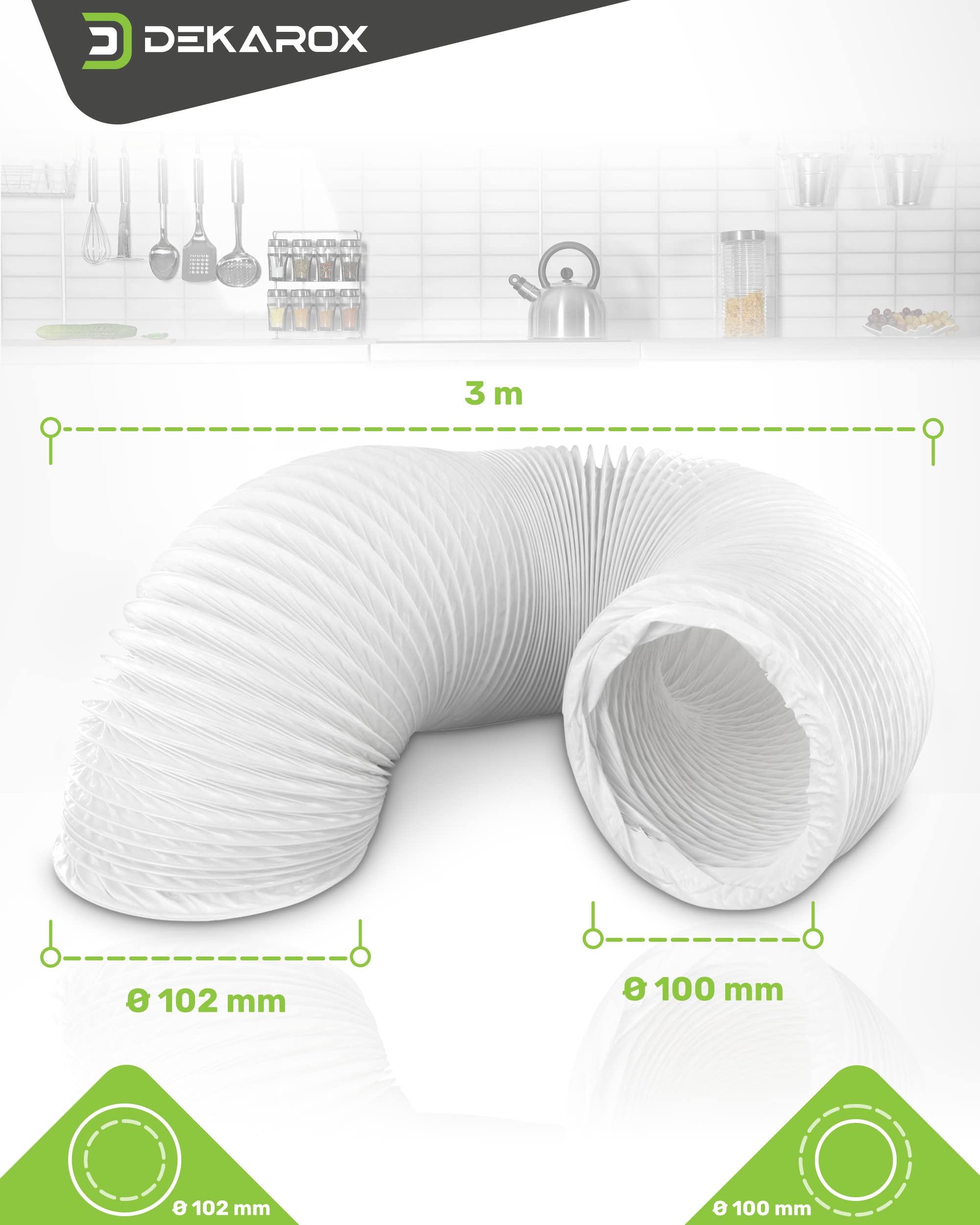 DEKAROX Abluftschlauch 6m PVC - 100/102mm Für Klimaanlage, Trockner, Dunstabzug