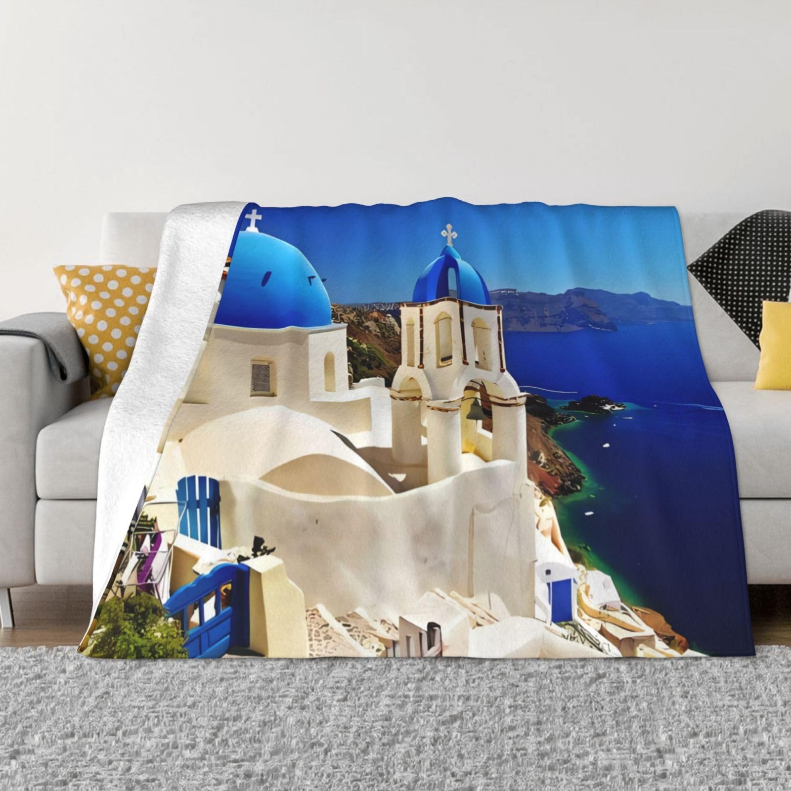 Couverture flanelle Santorini anti-boulochage pour lit et froid