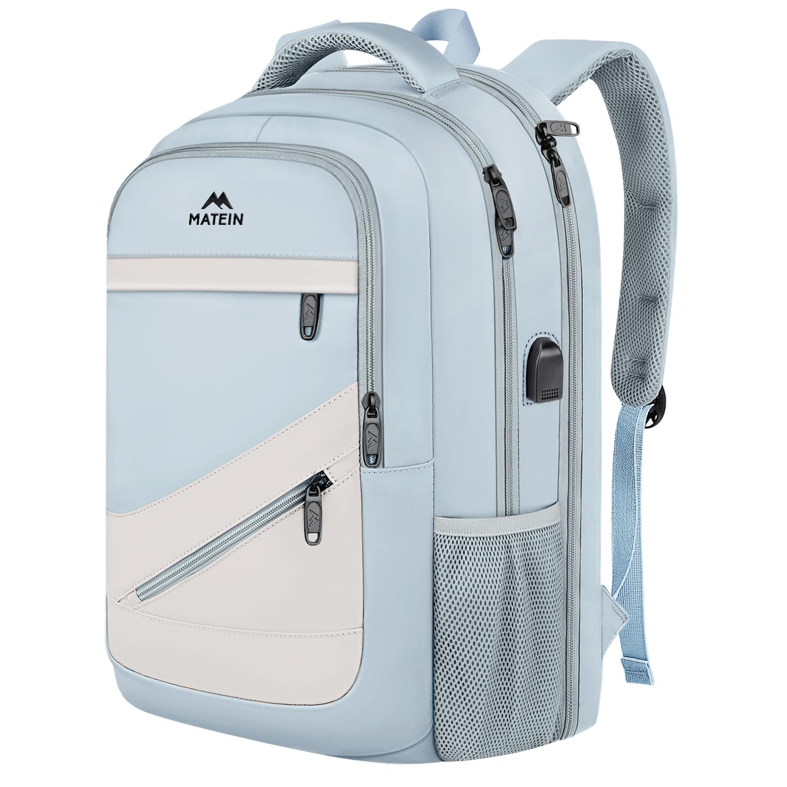 MATEIN 30 L Large Laptop Backpack, Stylish Lightweight Nursing Teacher Work Backpack with USB Charging Port, College Travel Comupter Bag Soft and Comfortable for Daily, Blue Beige