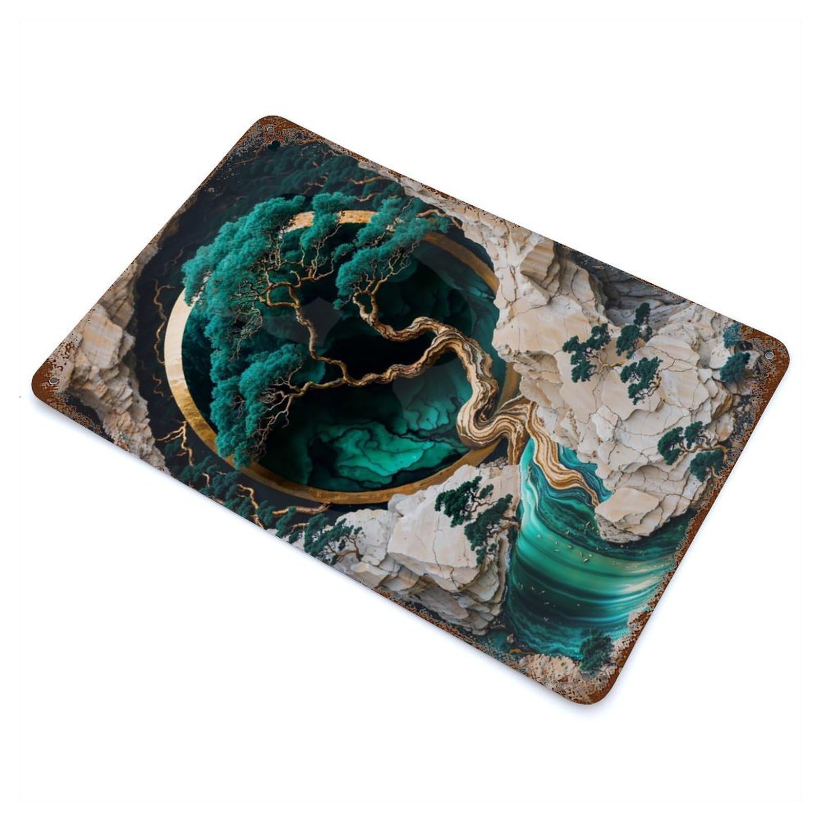 Mountain Tree Kintsugi Art Vintage Metal Tin Sign 11.8"x7.9", for Garage, Bar And Workshop Decor, Novelty Wall Decor