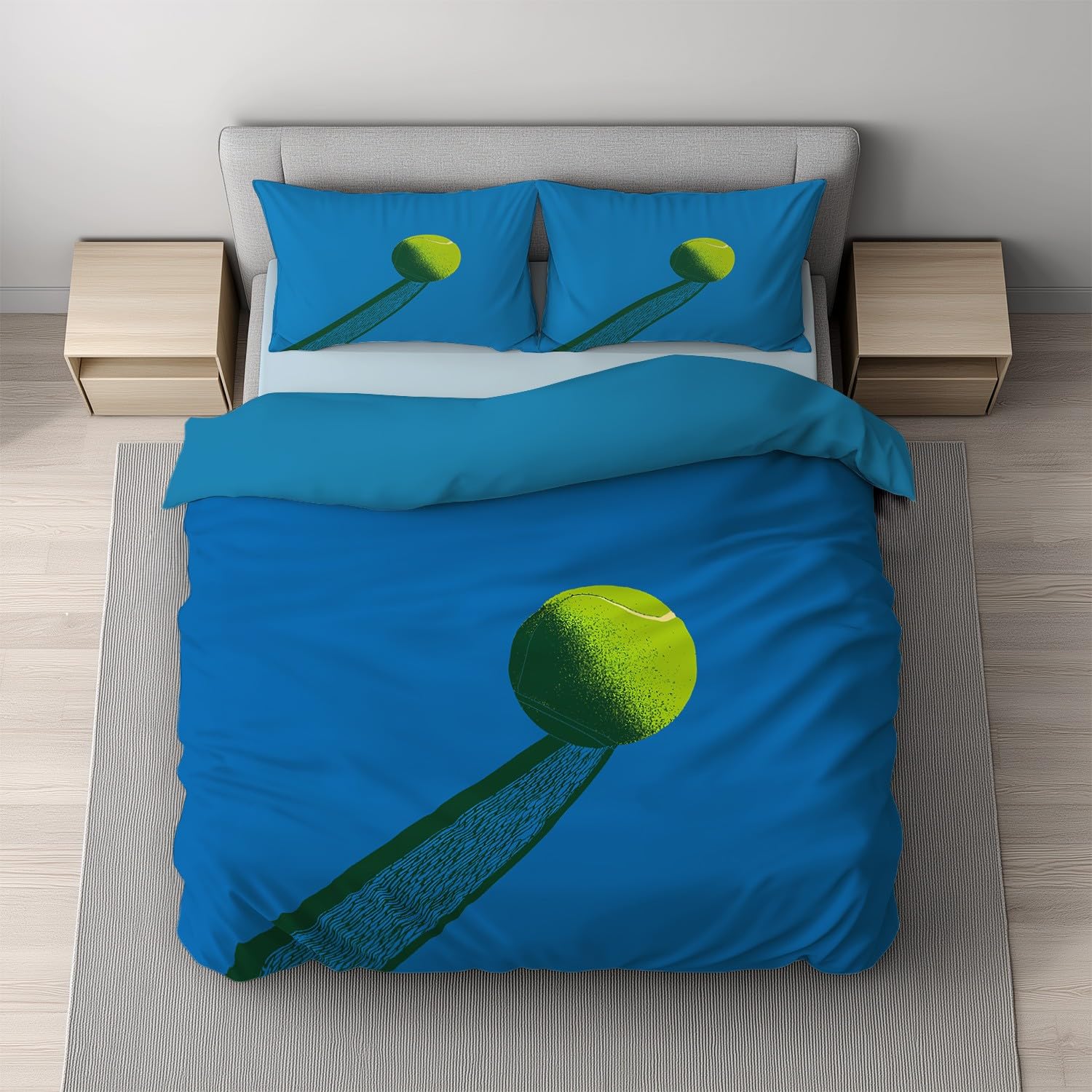 Minimal Bedding Queen Size 259 cm x 221 cm – niebiesko-zielone żywe linie tenisowa poszewka na kołdrę, dwustronna poszewka na kołdrę i 2 poszewki na poduszki, ultramiękki i oddychający zestaw pościeli