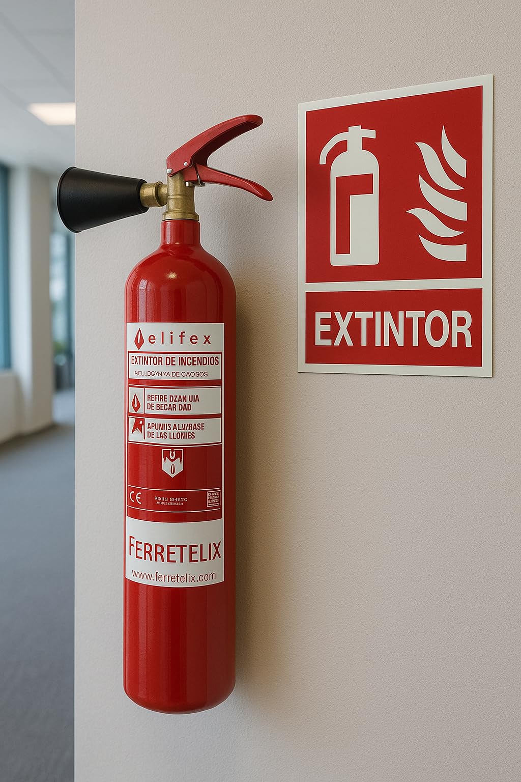 FERRETELIX® Extincteur CO₂ 2 kg + Diffuseur et Support Mural – Sans Résidus – Idéal pour Matériel Électrique – Fabrication 2026