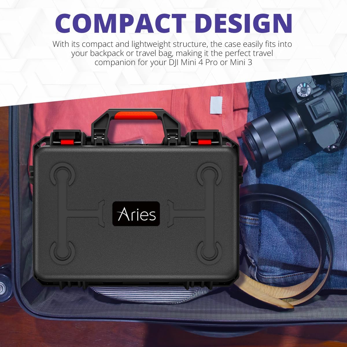 Aries Waterproof Hard Shell Carrying Case for DJI Mini 4 Pro Drone, Black