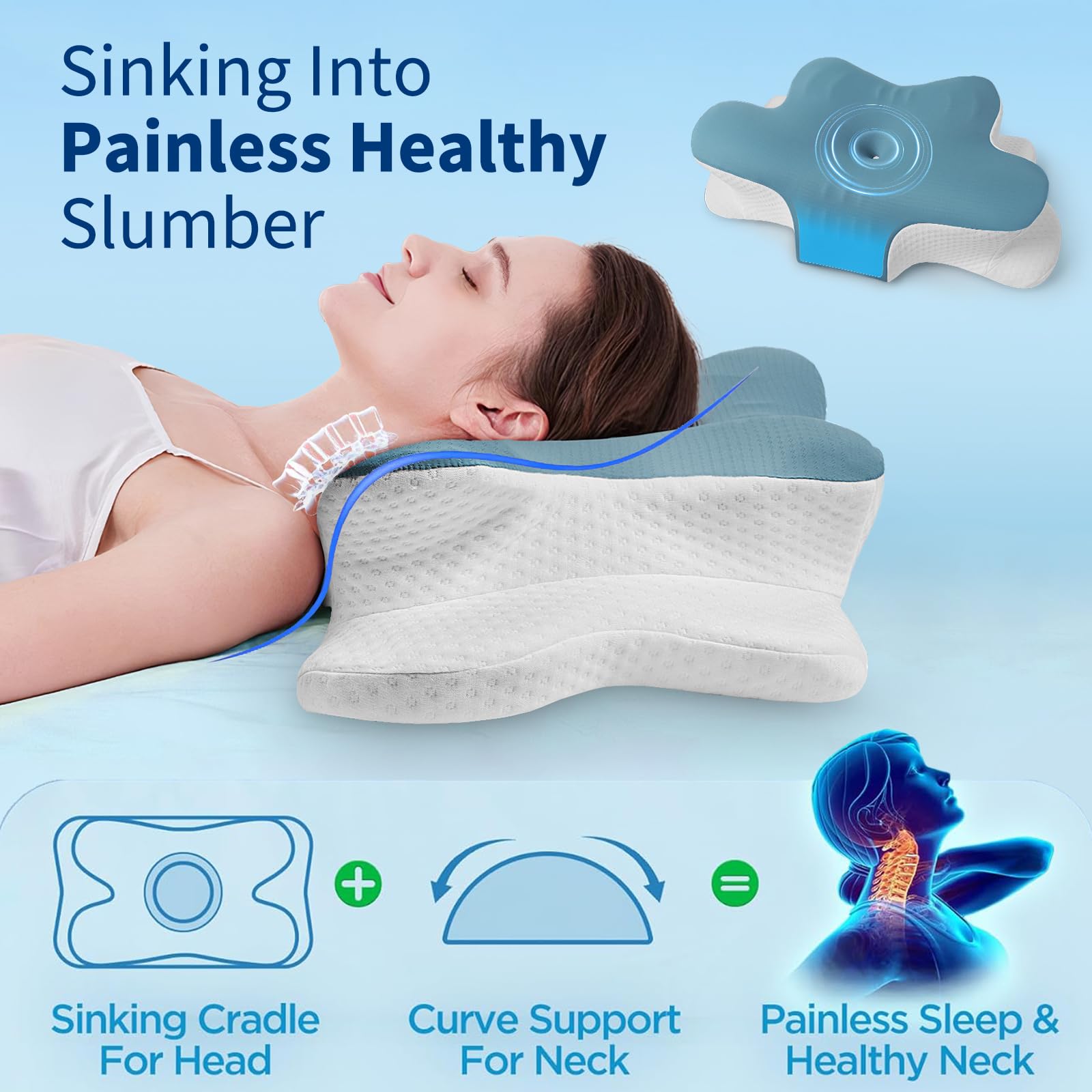 Neck Pillow for Sleeping, Cervical Memory Foam Pillow for Neck & Shoulder Pain Relief - Image 2