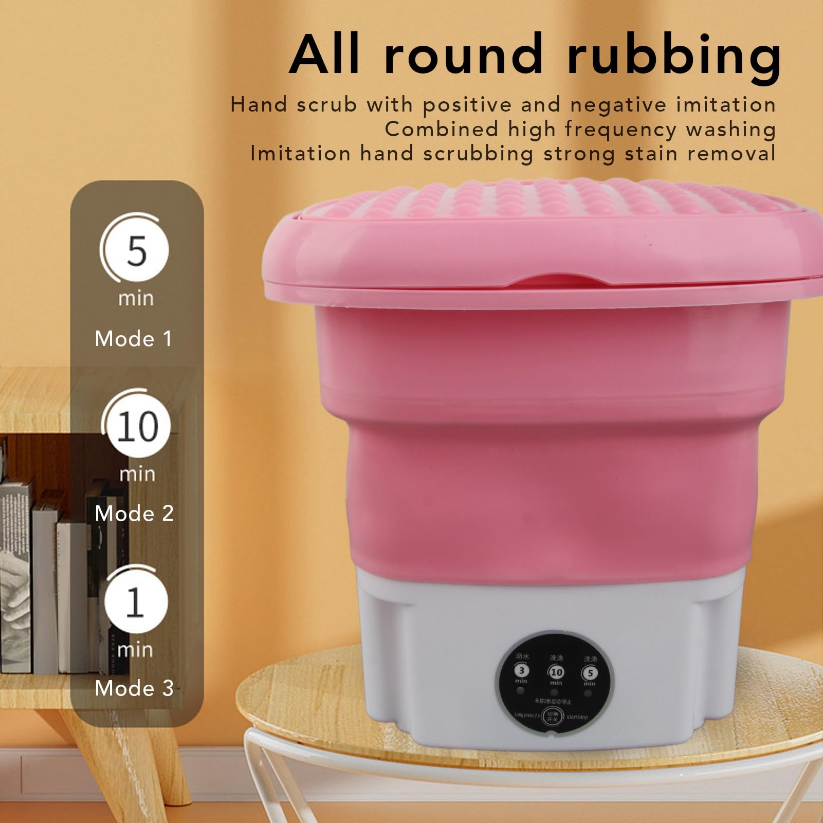 Tragbare Waschmaschine, Faltbare Mini-Waschmaschine mit Schleudertrockner und Ablaufschlauch, Tiefenreinigung, Tragbare Waschmaschine für Wohnmobil, Wohnung, Wohnheim, Reisen (Rosa)