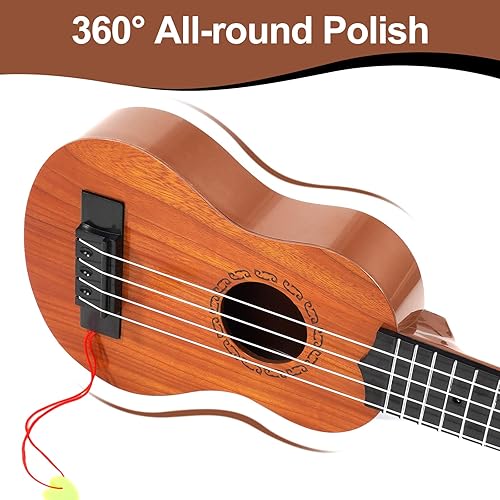 Miniatura 4 de Raimy Guitarra ukelele de 17 pulgadas para niños, 4 cuerdas, mini guitarra para niños, instrumentos musicales, juguetes educativos con púas para