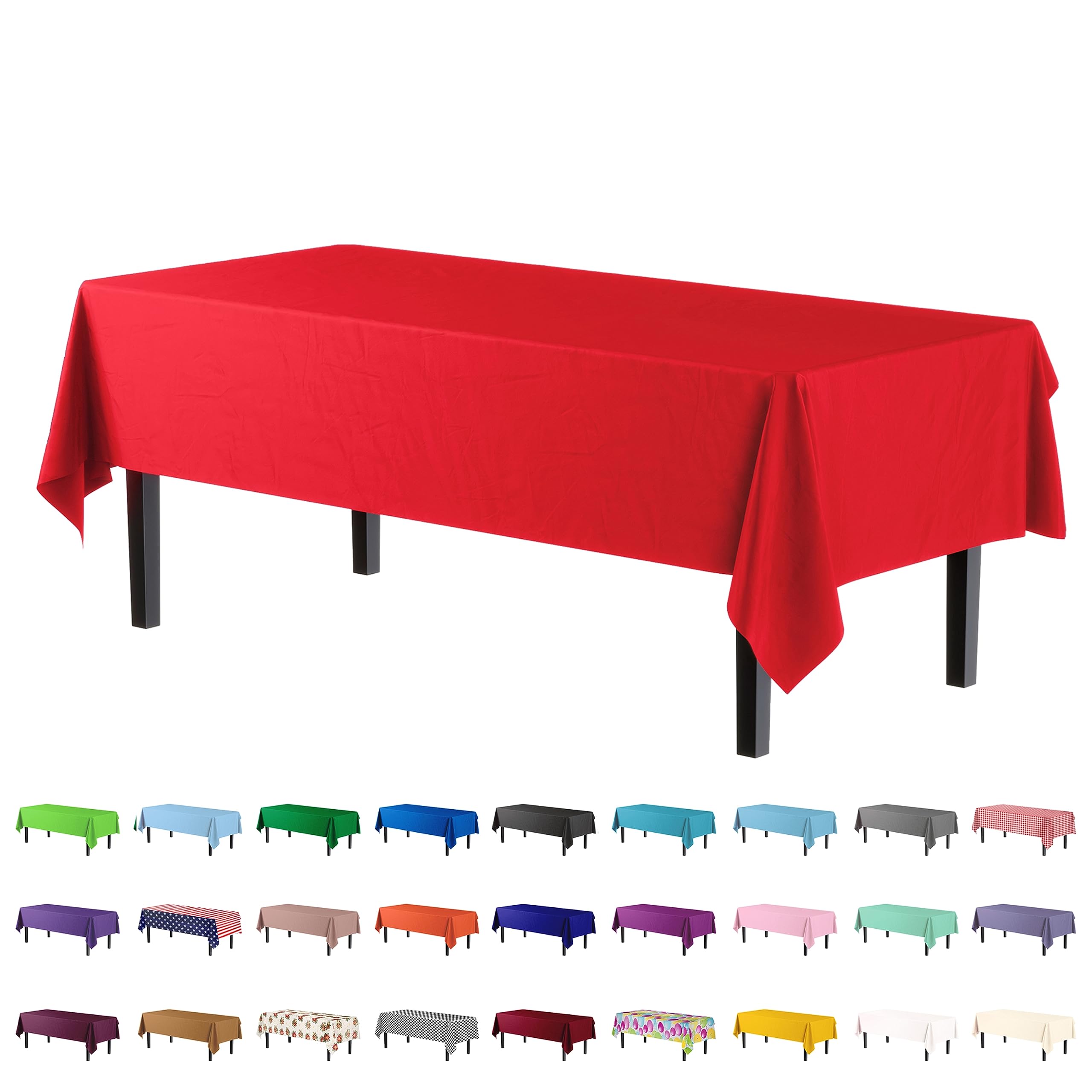 Nappe en plastique rouge anti-tache pour protéger les tables rectangulaires de banquet - x4
