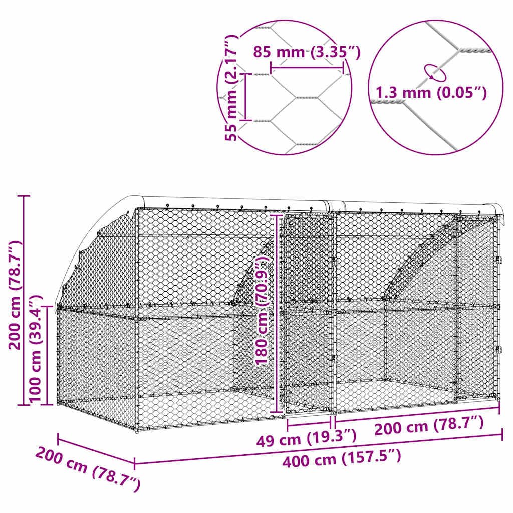Box per Cani da Esterno, Cuccia Cane Esterno, Gabbia Cani, Cuccia per Cani 2 pz Argento 4x2x2 m Acciaio