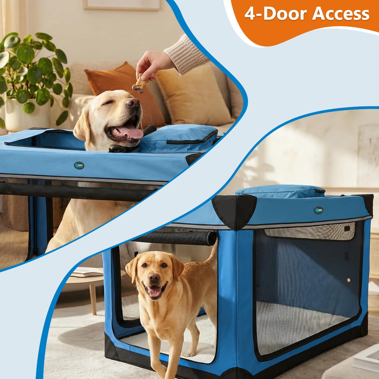 Ownpets Cage de transport pliable pour chien 4 portes avec tapis, taille XL