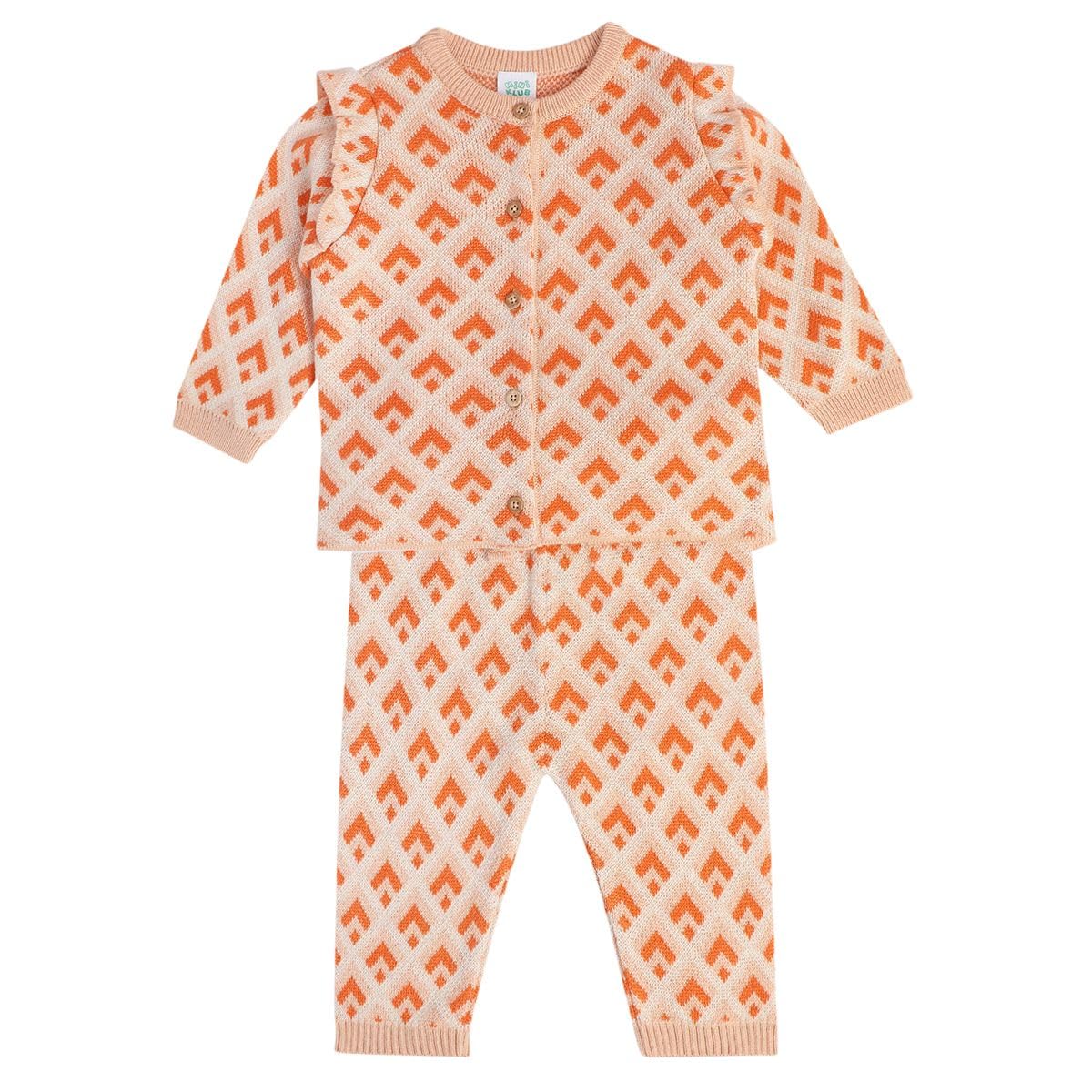miniklub Baby Girls Hooded Long Sleeve Full Length Knit Top And Bottom Set (Peach color)-picture-10
