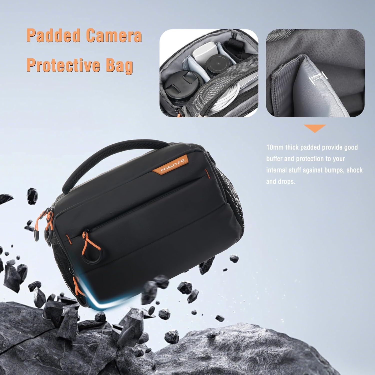 MOSISO Small Camera Bag for Photographers,Compact Camera Shoulder Bags for DSLR/SLR/Mirrorless Cameras,Waterproof Crossbody Padded Photography Bag with Rain Cover for Canon/Nikon/Sony, Black - Image 3