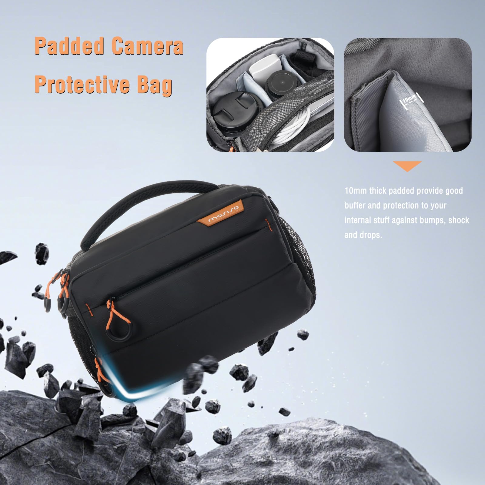 MOSISO Borsa Fotocamera,Piccola Custodia Fotocamera per Fotografi,Borse Imbottita a Tracolla Compatte per DSLR/SLR/Mirrorless Impermeabile con Copertura Antipioggia per Canon/Nikon/Sony,Nero