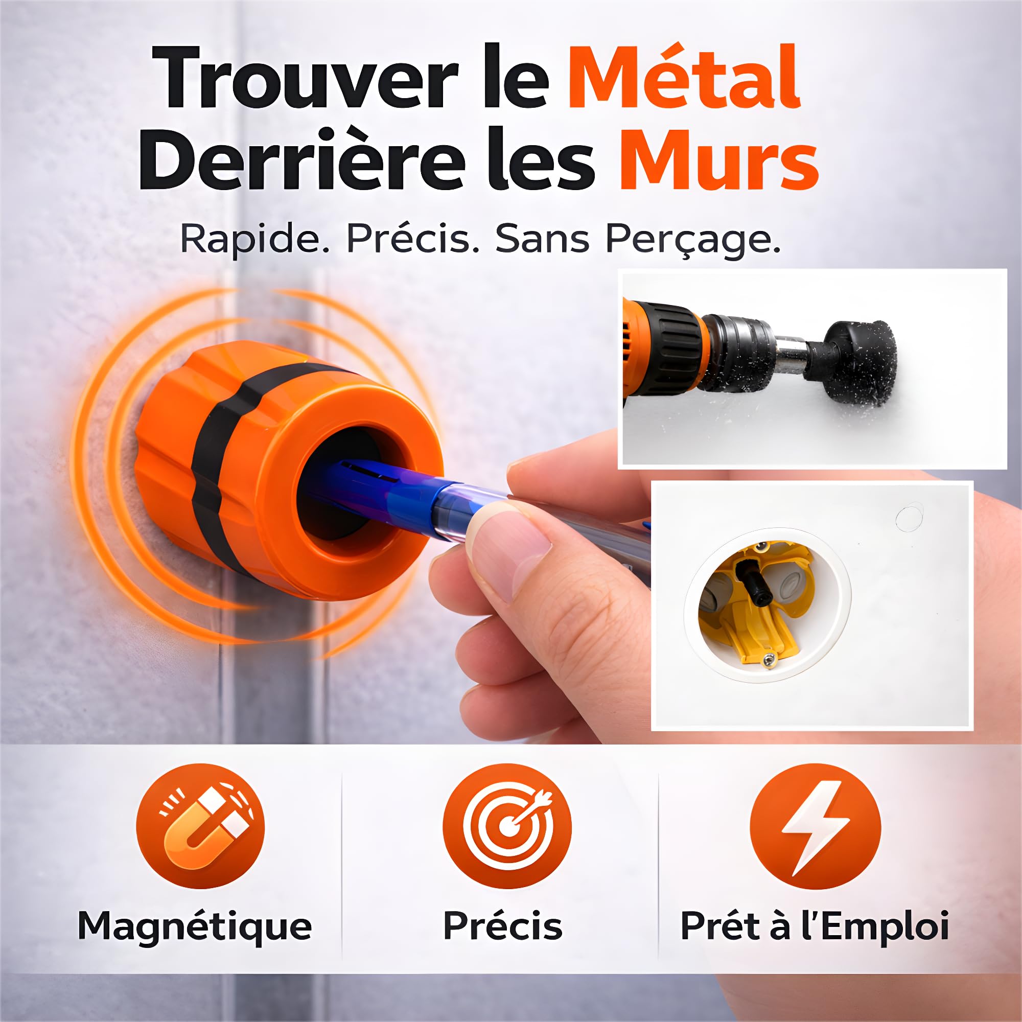Aimant Puissant Néodyme pour Placo I Détecteur Rail et Montant Mur Sans Pile I Trouve Vis Cachées Cloison Sèche I Outil Compact Léger Plaquiste Électricien Plombier Peintre Bricoleur I 3D Print