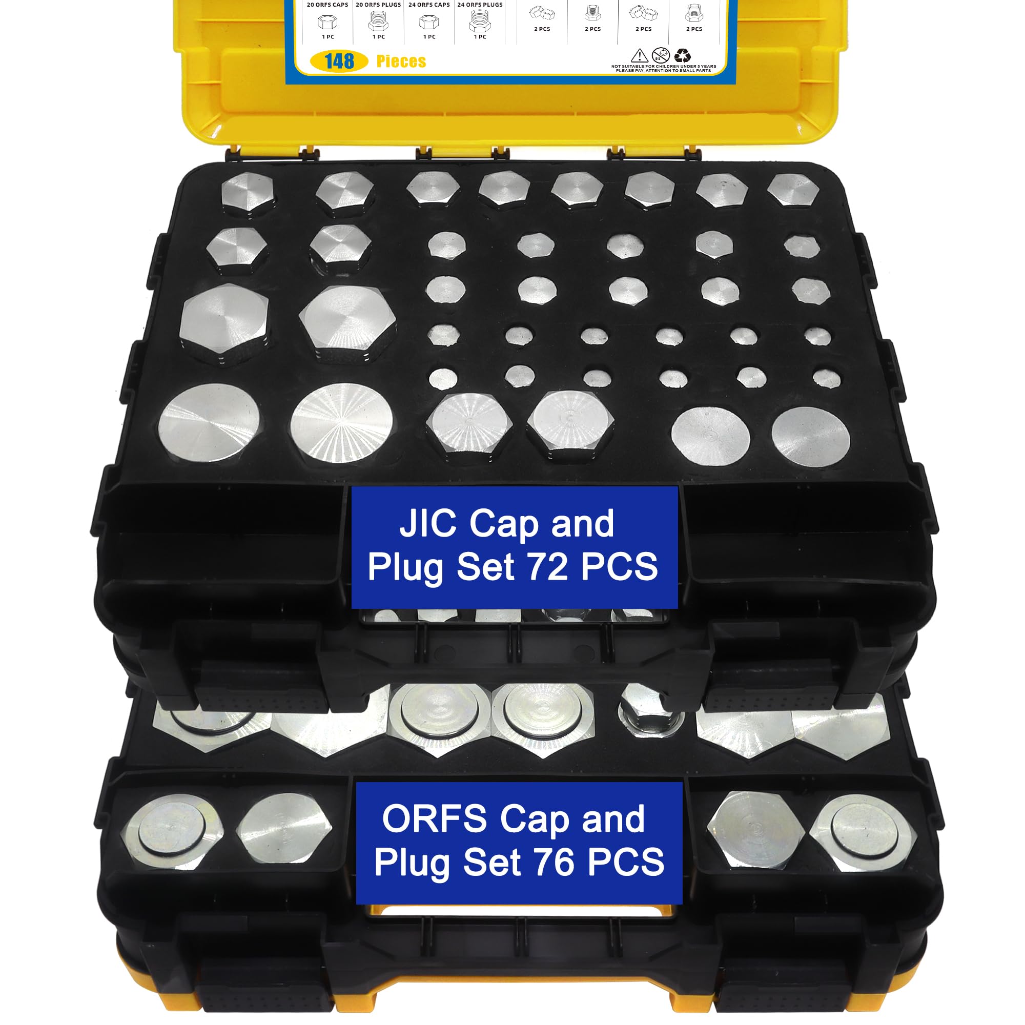 JIC und ORFS Master Industrie-Hydraulikkappe und Stopfen, Schlauch- und Rohrverschraubungs-Set, Kappe und Stecker, Präzisionsgewinde in ORFS-Größen 4, 6, 8, 10, 12, 16, 20, 24 und 37 °