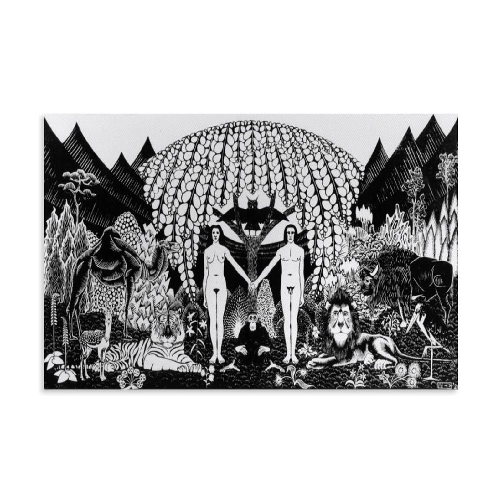 WurBu M.C. Escher Painter Artwork【Garden of Eden】 Printed Posters Wall Art Picture Painting Canvas Prints Artworks Bedroom Living Room Decor 08x12inch(20x30cm)