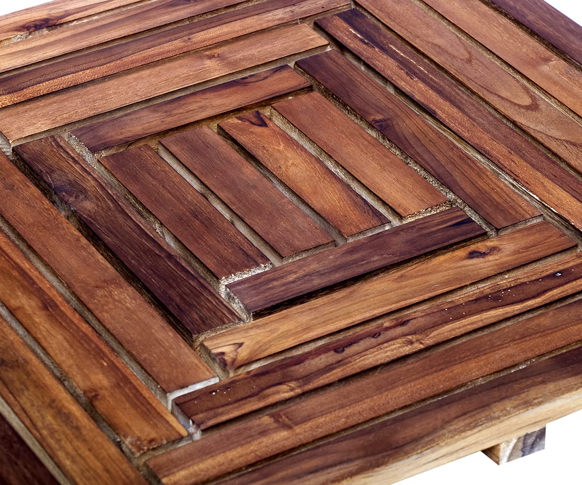 Design Wannenvorleger Teakholz Duschvorleger Quadratisch 50x50 Mehrzweck Duschmatte rutschfestGummi Füßen Holz Vorleger Teak Badematte (Variante 2, 50x50cm)