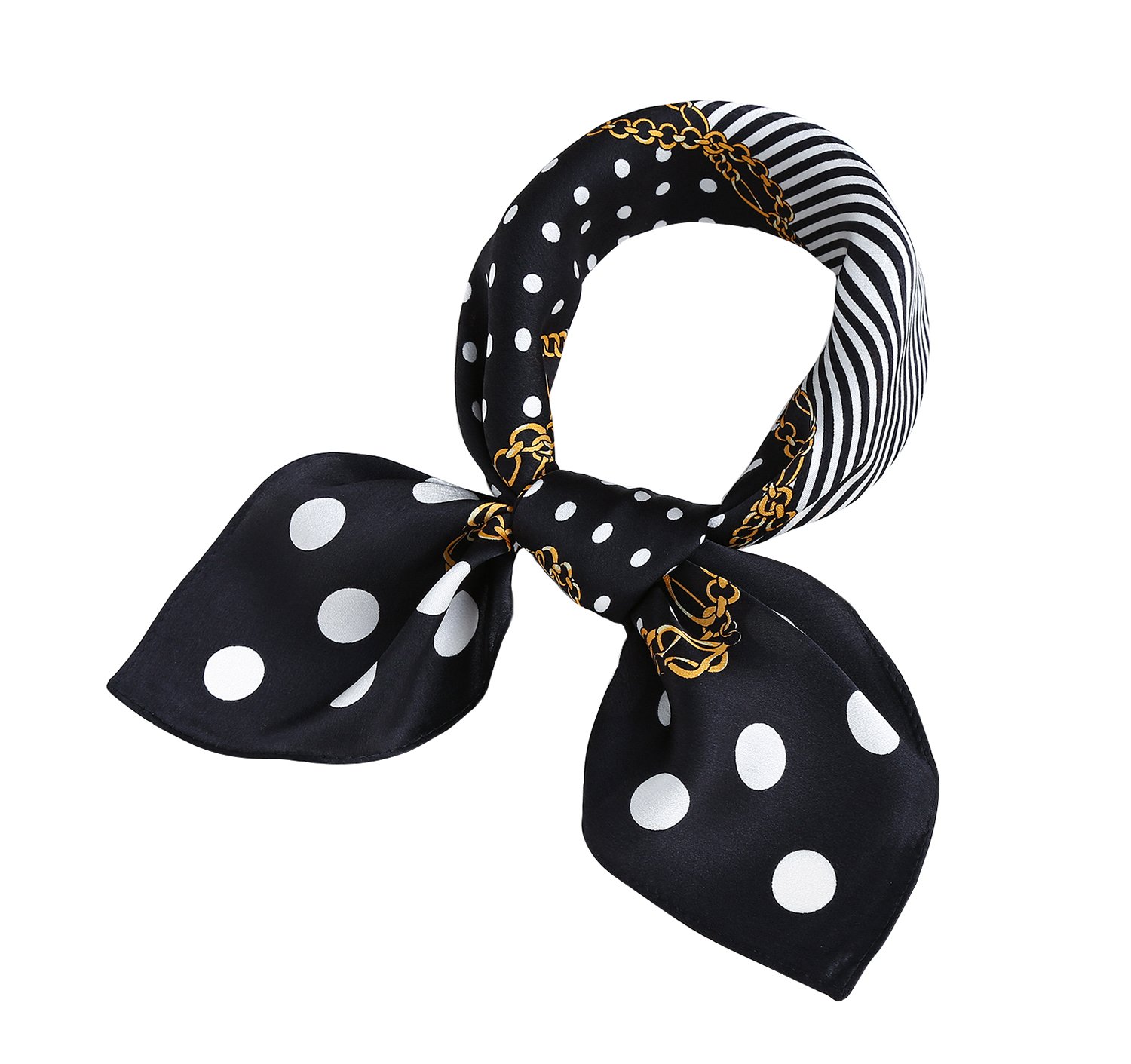 LSHARON SILK 100% Mulberry Silk Scarf Lightweight Neck Scarf - 53x53cm - Digital Printed Small Square Wraps Pure Silk Scarves Natural Silk Neckerchief Headscarf Gift for Women Men (Black)